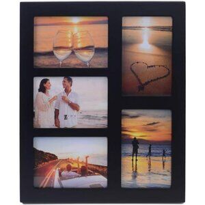 Black wood 4x6 collage picture frame with five openings tabletop or wall photo d